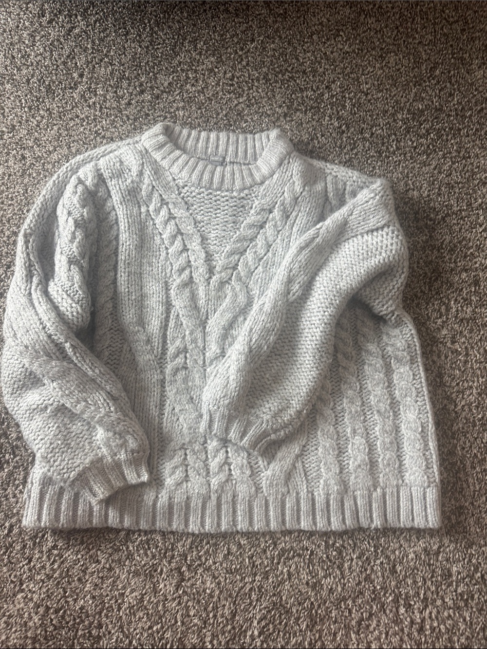 Aerie Classic Cable Knit Crewneck Sweater - Light Gray